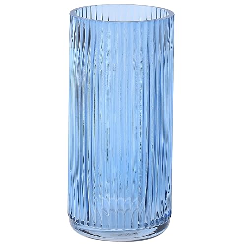Ribbed Glass Vase, Blue Glass Vase for Bouquet, Modern Vases