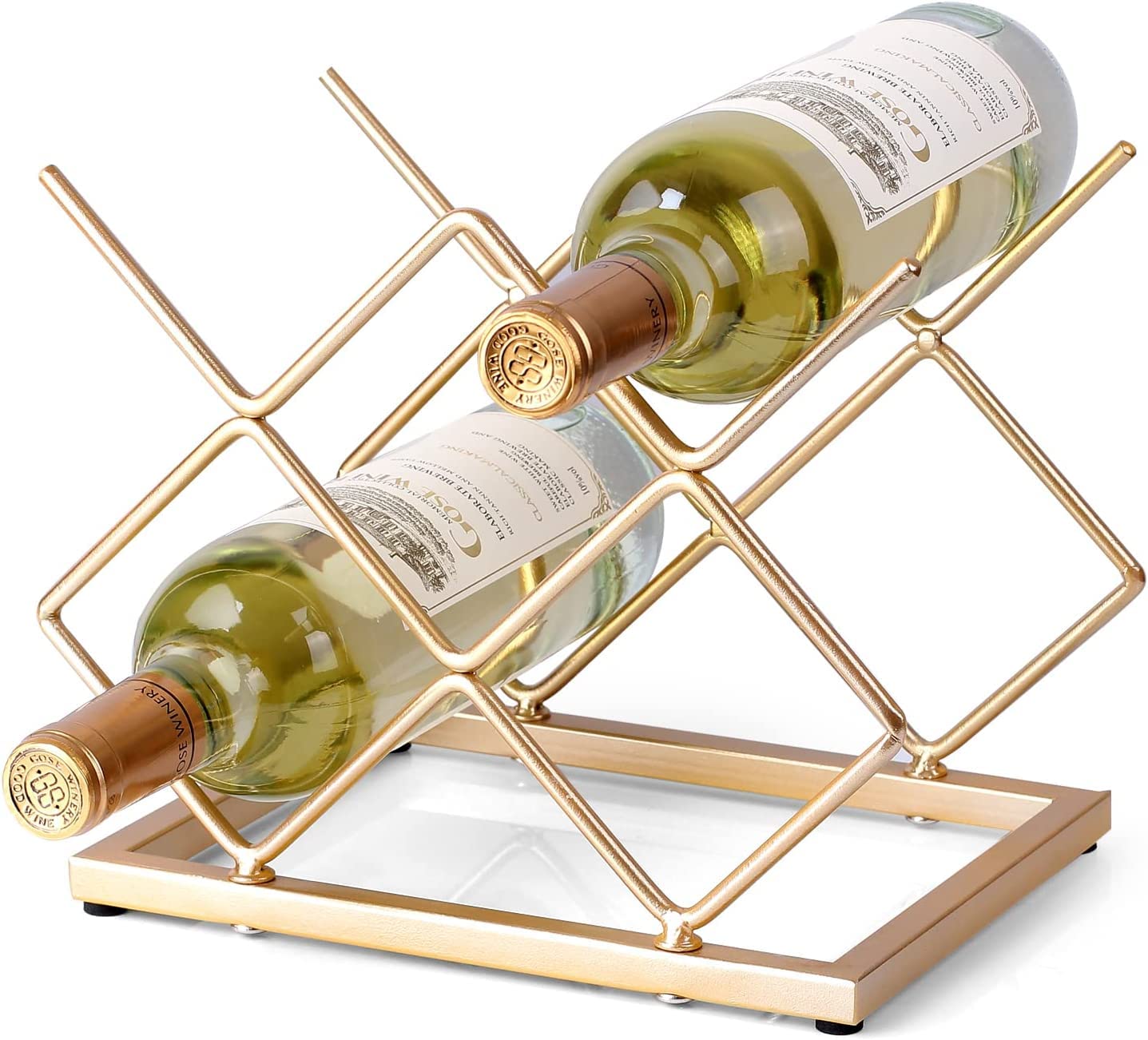 Lavish Craft Wine Bottle Holder - Tabletop Rack for 5 Bottle Storage - Countertop Organizer for Kitchen Home Decor - Red Modern Freestanding Metal Wine Rack (Squire)-image-48