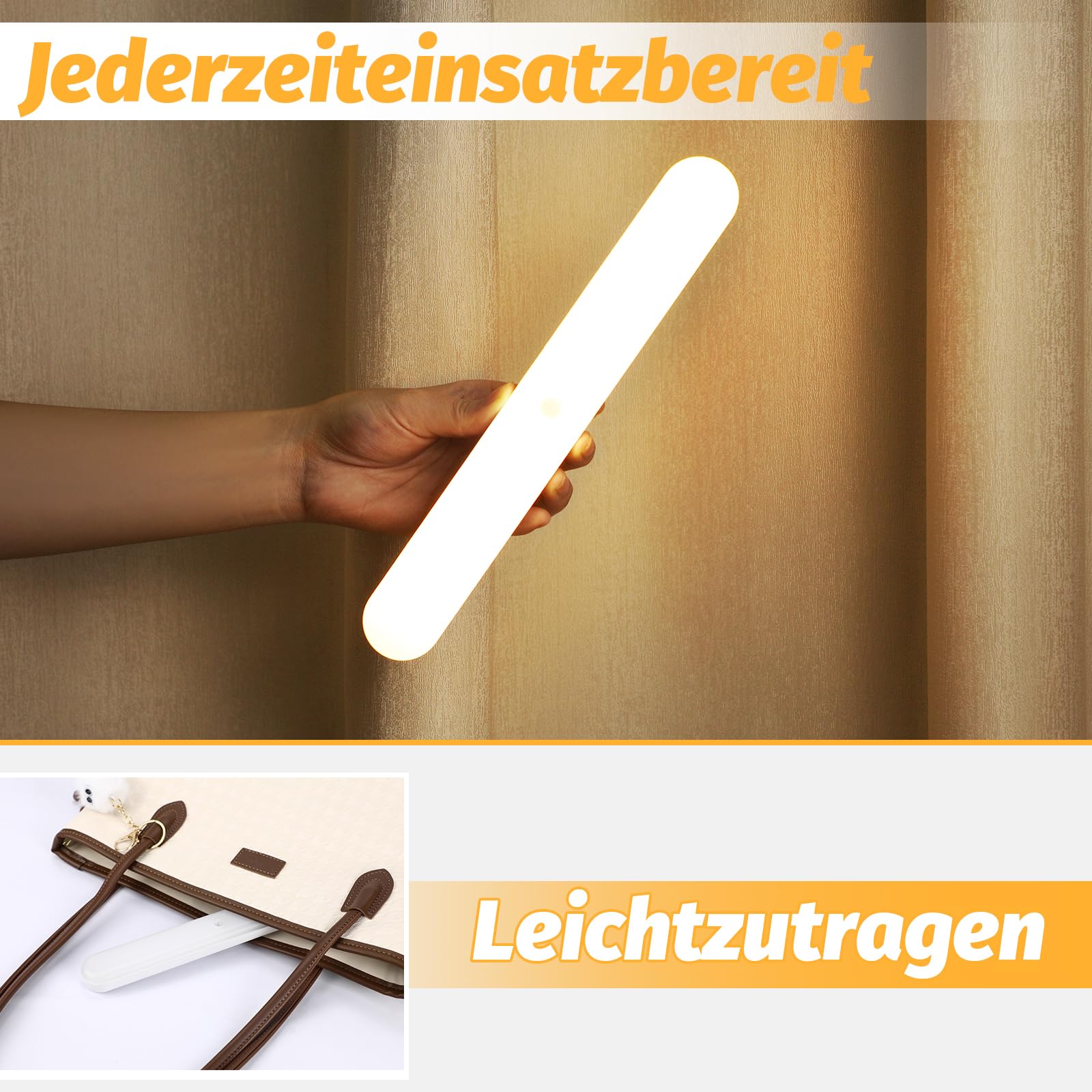CBJKTX 6x Unterbauleuchte Küche LED Schrankbeleuchtung mit Bewegungssensor | - Küchenlampe USB Aufladbar Akku Nachtlicht Kabellos Schranklicht 24CM Magnet Innen Unterschrank Beleuchtung