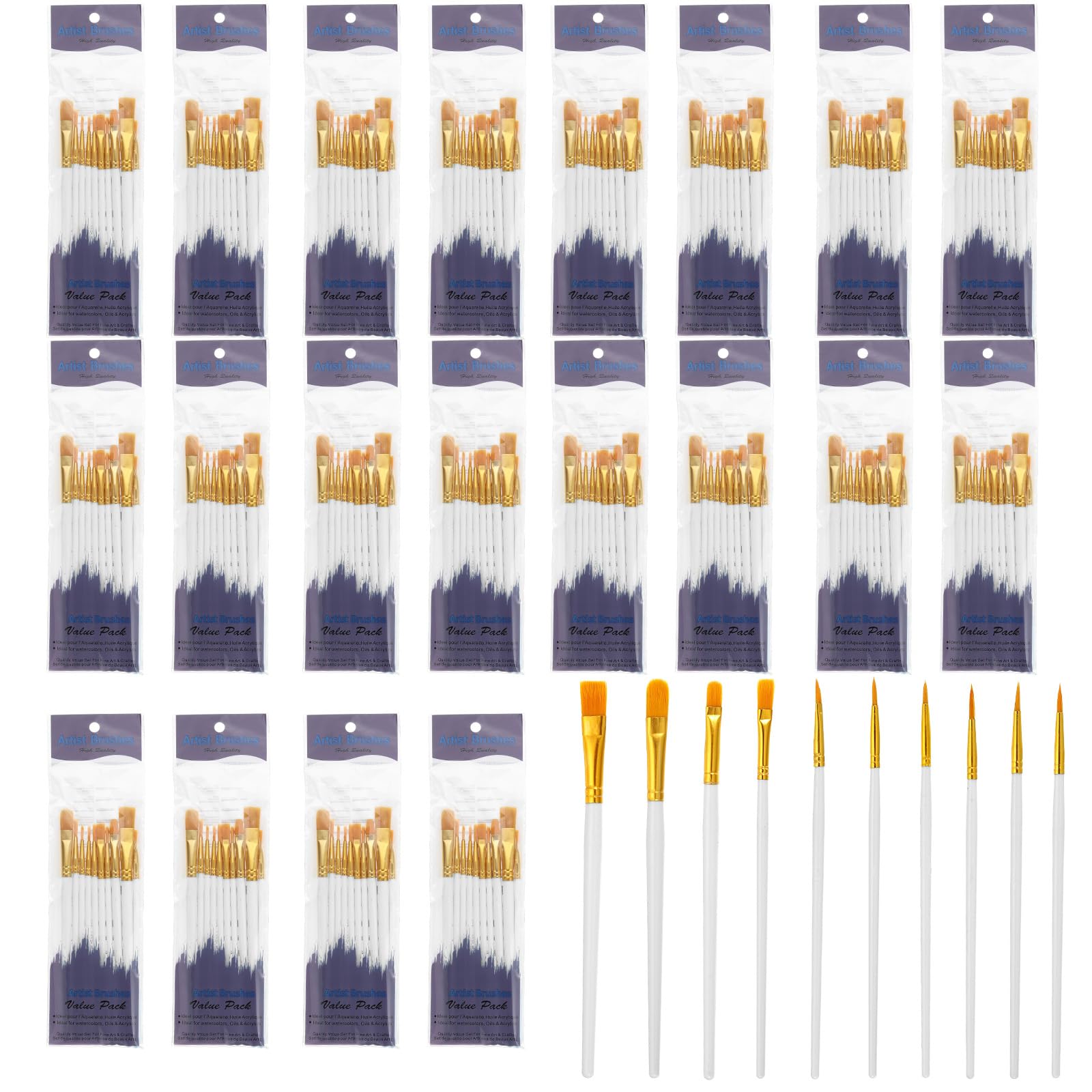 PATIKIL Set Di Pennelli, 200Pcs Pennelli Acrilici Setole In Nylon Per Acquerello Pittura A Olio Miniature Dettagli Pittura Su Roccia, Bianco