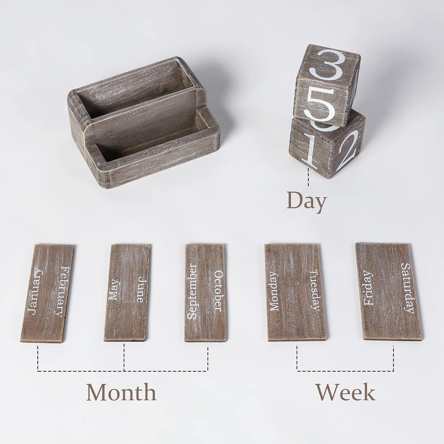 Wooden Block Calendar for Desk, Daily Desktop Perpetual Desk Calendar, Farmhouse Desk Accessories for Home Office Decor, Reusable Yearly, ‎‎Vintage Grey image 4