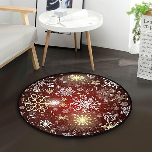 Miniatura 2 de ALAZA Alfombra redonda de copos de nieve de Navidad, antideslizante, absorbente, cómoda, alfombra redonda lavable, tapete de yoga para entrada, sala
