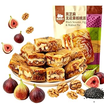 Fig Walnut Black Sesame Pie 158gAbout 6-8 packs, Fig and Walnut Two in One,Fichi Fig and Walnut Bites, Added Black Sesame Seeds,Nutritious Nut Snack,Individually Packaged & Portable Healthy Nutritious Dessert,Healthy Energy Bar