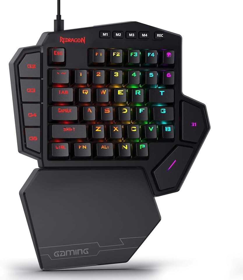Redragon K585 DITI Wired One-Handed RGB Mechanical Gaming Keyboard, 42 Keys Type-C Professional Gaming Keypad w/Upgraded Hot-Swappable Socket, 7 Onboard Macro Keys &amp; Detachable Wrist Rest
