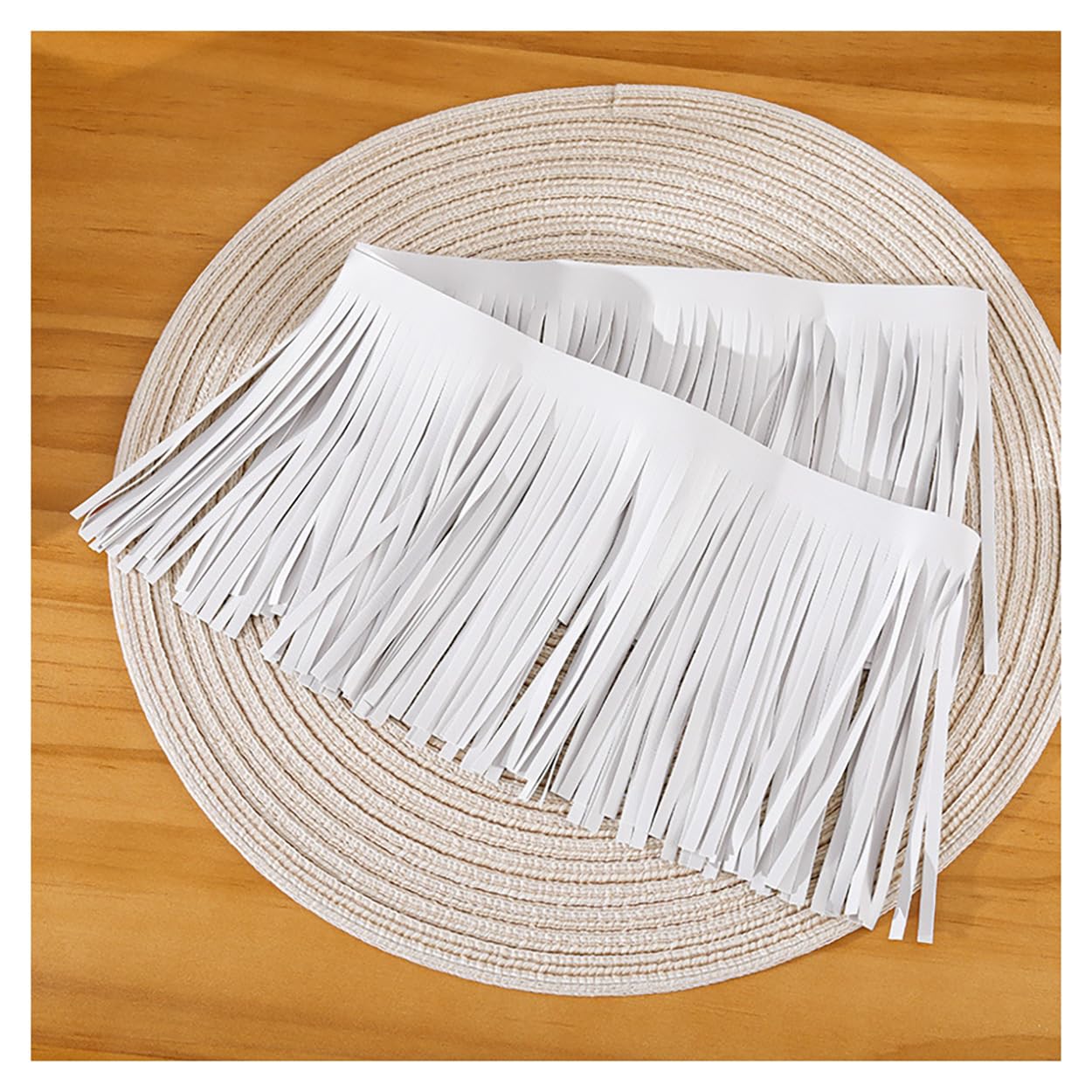 Bordure à franges en cuir synthétique blanc 3m pour couture vêtement et artisanat