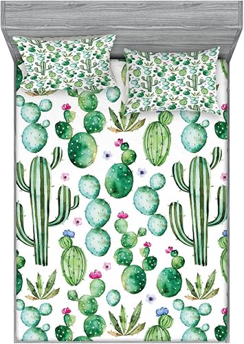 Miniatura 255 de Ambesonne Juego de sábanas bajeras y fundas de almohada occidentales, sombrero de vaquero con temática del salvaje oeste y cuerda de ganadería vieja