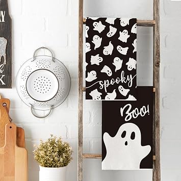 Artoid Mode Black Ghost Boo Halloween Kitchen Towels Set of 2 18x26 Inch