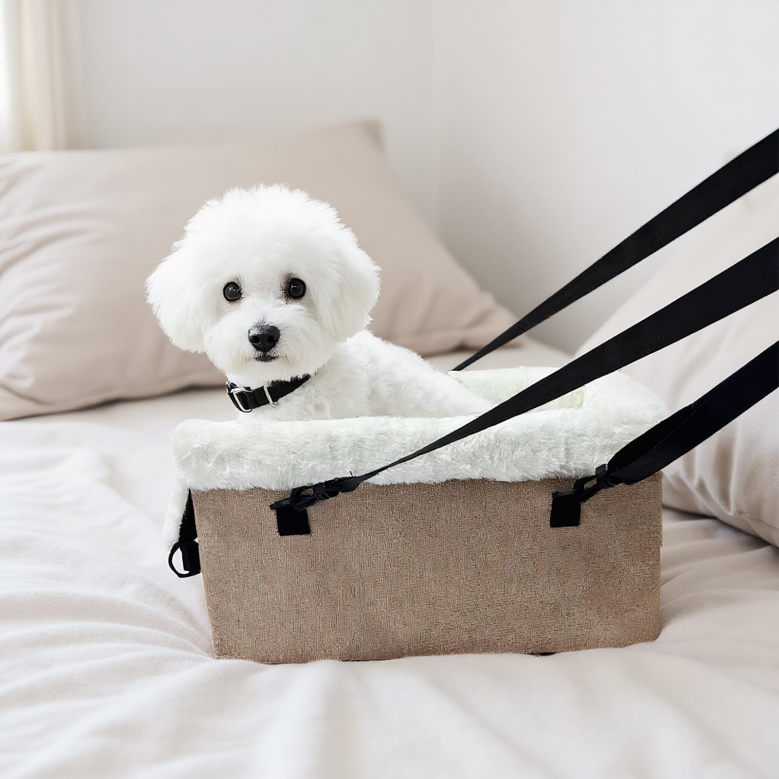 Asiento de Coche Consola canino Transportín Cama para Cachorros y Gatos | Hebilla De Seguridad Asiento Perro Consola Central Accesorio Viaje Coche Interior Exterior y Golf