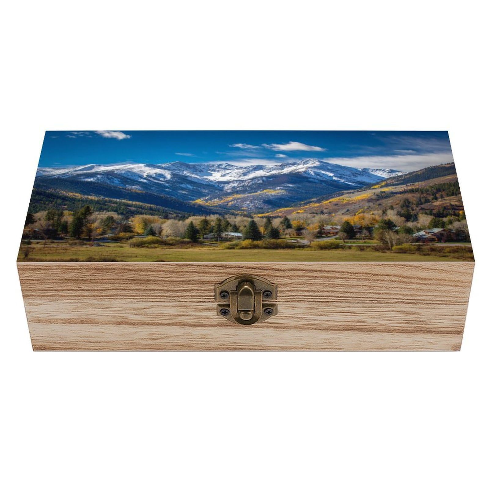 asbwuo Snow-capped Mountains Wooden Storage Box with Hinged Lid