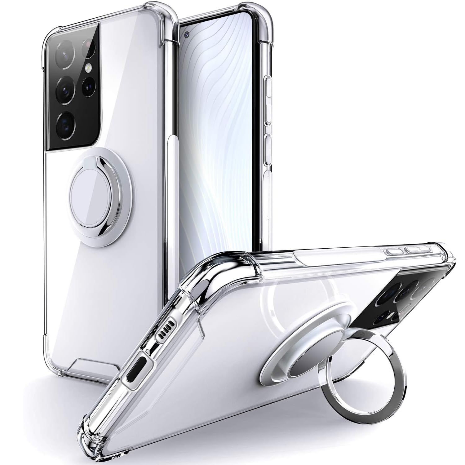 Silverback for Galaxy S21 Ultra Case Clear with Ring Kickstand, Protective Shock -Absorbing Bumper Shockproof Phone Case for Samsung Galaxy S21 Ultra 5G -Clear