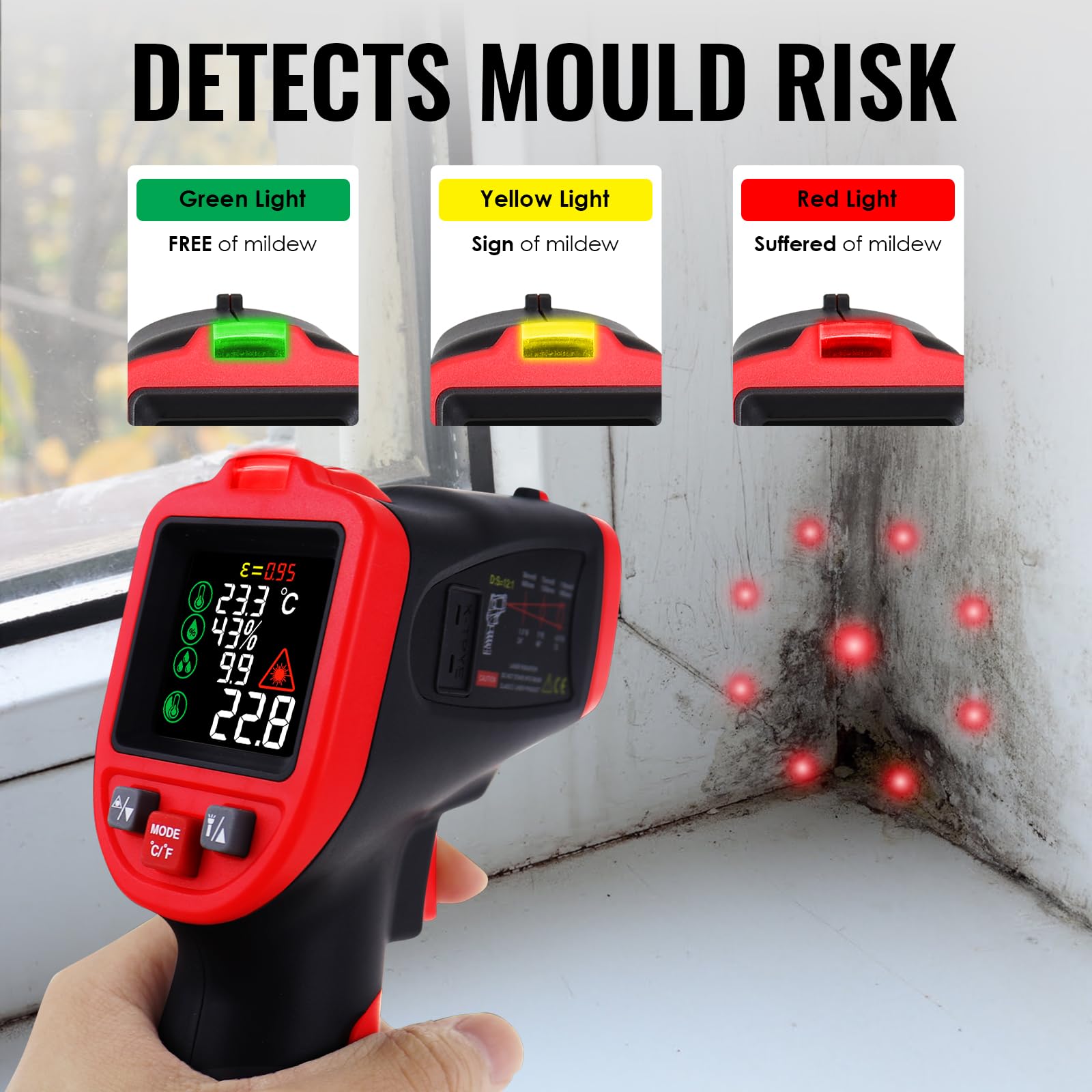 Termometro a infrarossi con termocoppia tipo K, misurazione della temperatura a doppio laser ad alta precisione (da -50 °C a 850 °C) per cucinare, per carne, forni, riscaldamento, ventilazione e