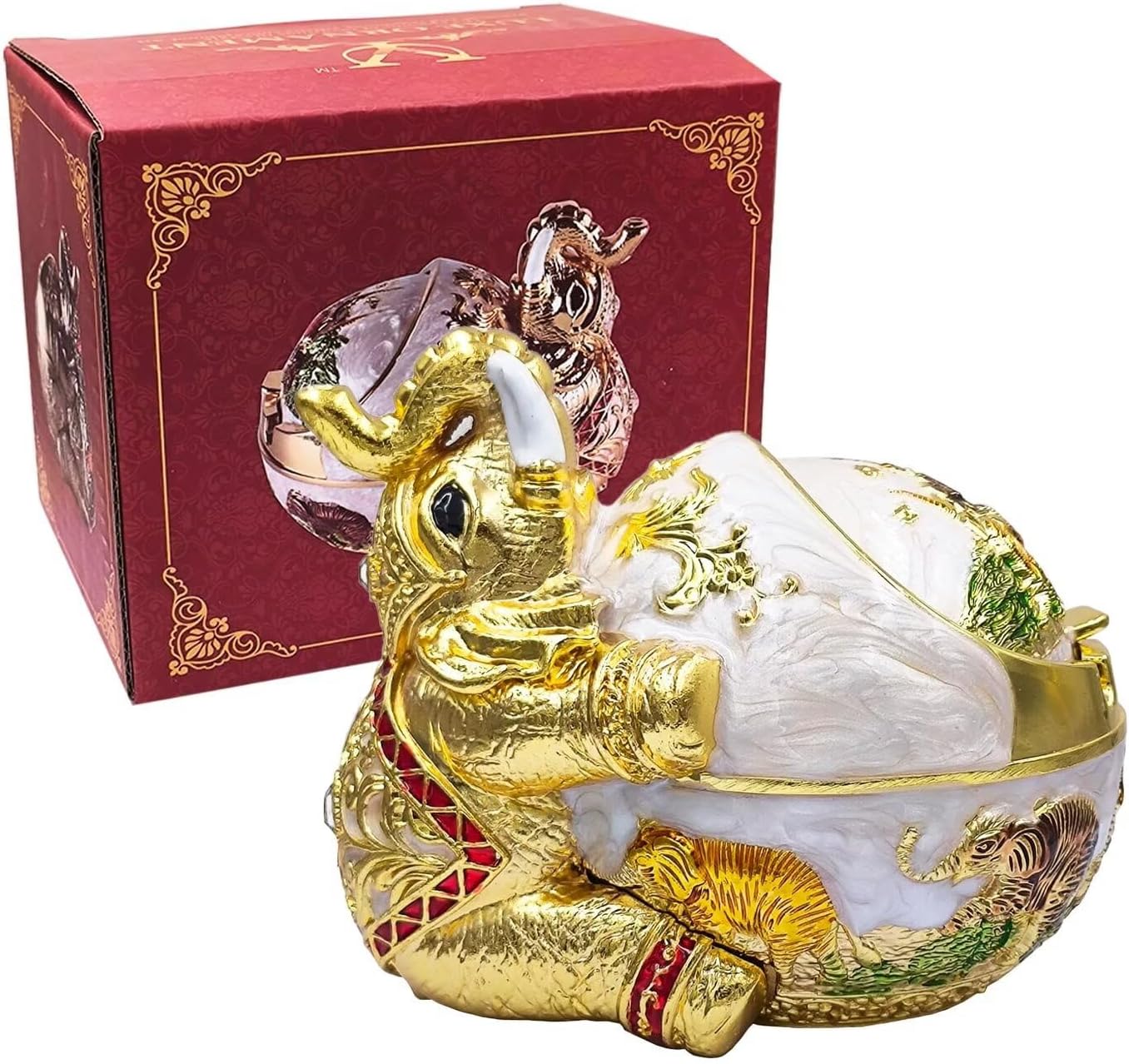 Hourwof Windproof Ashtray with Lid for Cigarettes,Metal Vintage Elephant Ashtrays for Outdoor Indoor Use,Decorative Ashtray for Patio Balcony Hotel Home Decor,Gold