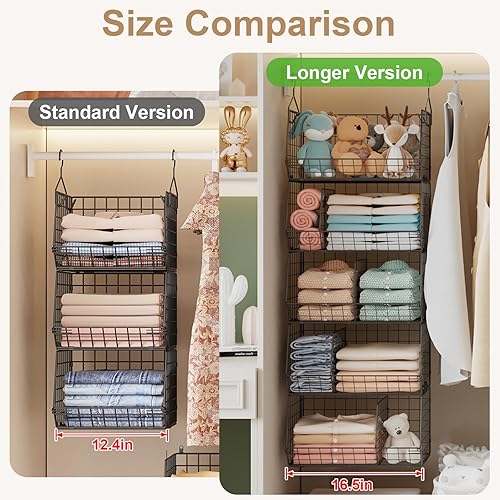 Miniatura 5 de Organizador colgante de armario extragrande de 5 niveles con 5 divisores, 16.5 pulgadas de largo x 11.8 pulgadas de ancho x 51.4 pulgadas de alto,