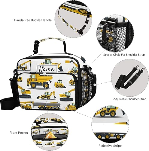 Miniatura 3 de Bolsa de almuerzo personalizada con diseño de camiones de dibujos animados para niños y niños, bolsas de almuerzo personalizadas con tu nombre,