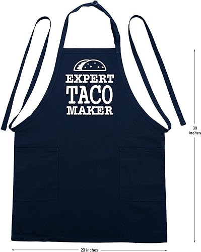Miniatura 3 de Expert Taco Maker - Delantal de chef, color negro, para mujeres y hombres, totalmente ajustable, dos bolsillos, lazos extralargos, Negro -