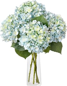 Leftover 4 Pcs Light Blue Hydrangea Artificial Flowers,21" Real Touch Faux Hydrangea Flowers with 3 PCS Butterflies for Hydrangea Decor,Floral Arrangements for Centerpiece Table Decorations,Home Decor