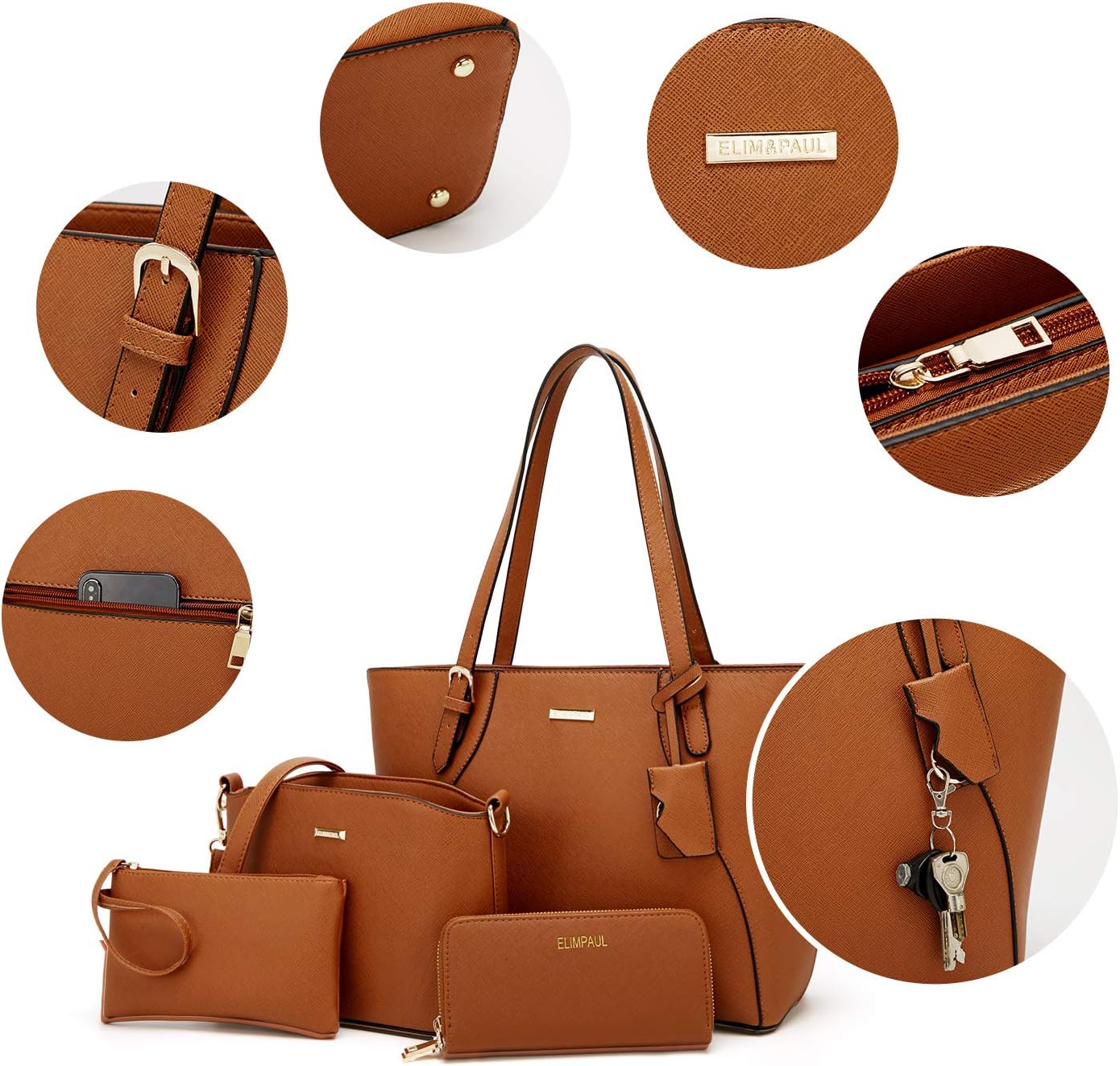Women Fashion Handbags Wallet Tote Bag Shoulder Bag Top Handle Satchel Purse Set 4pcs - Image 3