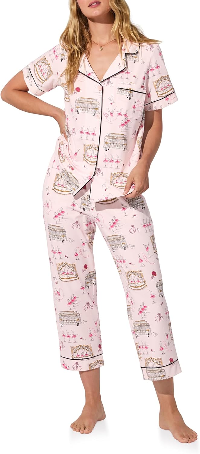 Bed Head PJs Womens Matching Pajamas - Soft Organic Cotton Button Down PJ Shirt & Cropped Pants Set - Loungewear & Sleepwear
