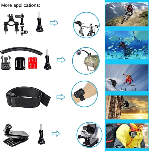 Miniatura 7 de Suptig Kit de accesorios compatible con cámaras de acción GoPro Hero 13/12/11/10/9/8/7/6/5/4/3/3+/2/1/Session Max Fusion DJI Osmo, Insta360 y AKASO