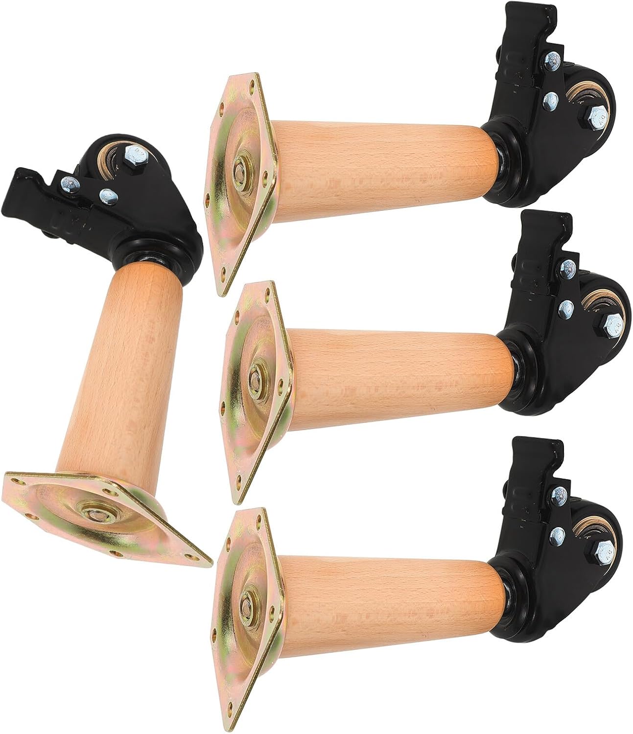 Movable Beech Wood Furniture Legs with Wheels, 10cm Wooden Table Legs with 6.2cm Casters, 4pcs Rolling Desk and Coffee Table Support Feet for Convenient Furniture Mobility