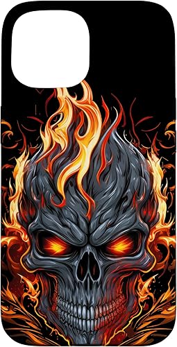 Miniatura 10 de Funda estética para iPhone 11 con diseño de calavera y llama de fuego, Grunge Bikercore