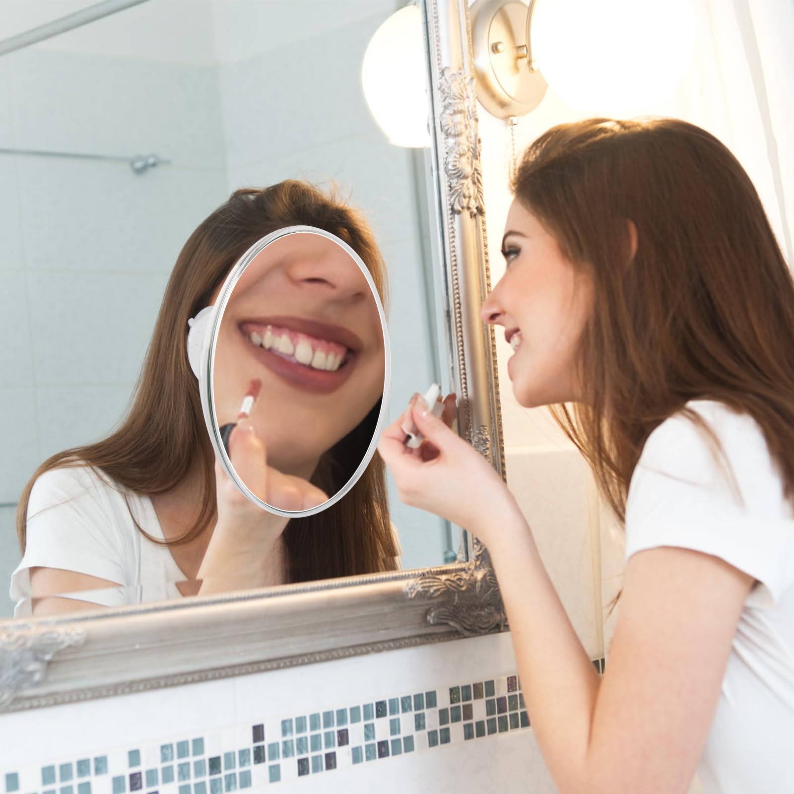 IPEA Miroir Grossissant 20x Ø15 Cm – Miroir Maquillage Ventouse + Pince à Épiler – Idéal Voyage & Salle De Bain