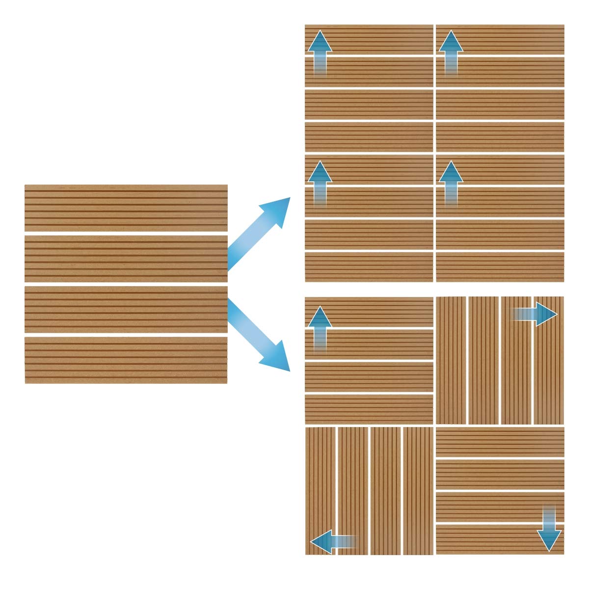 ECD Germany WPC Terrassenfliesen 30x30 cm/11 Fliesen=1m², Teak, geriffelt, Holzoptik, Bodenbelag mit Klicksystem und Drainage, Terrassendielen Balkonfliesen, Klickfliesen für Terrasse Garten Balkon