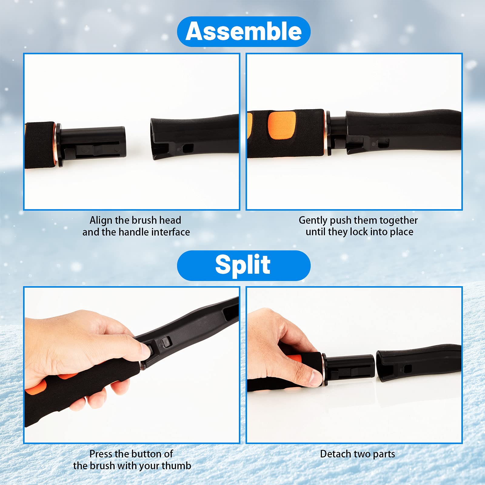 3 Pièces Grattoir à Neige Grattoir à Glace et Brosse Amovible avec Poignée en Mousse Amovible Déneigeuse sans Rayures pour Hiver Voitures Camions SUV, Vert Orange Bleu