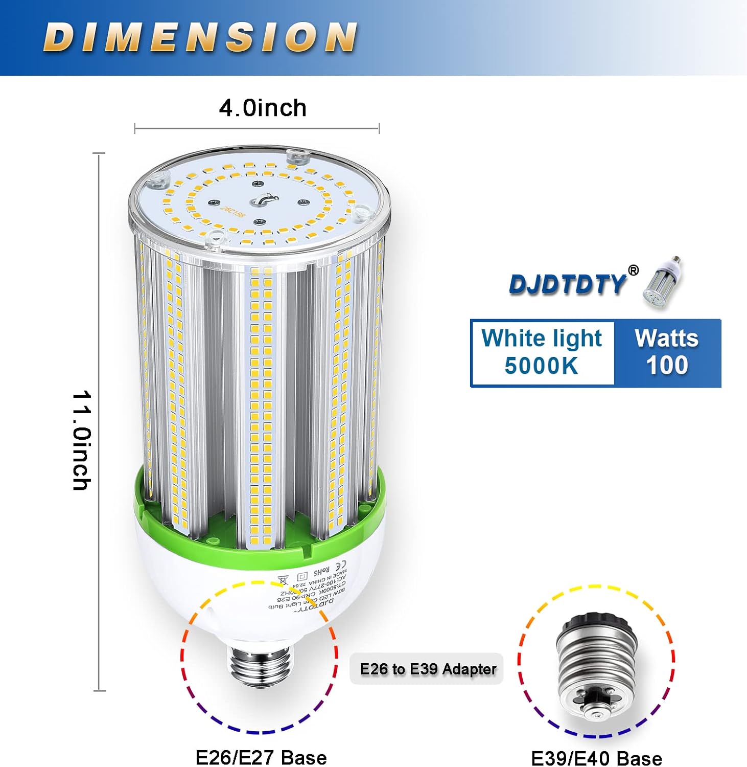Amazon High Brightness 100W LED Corn Light Bulb, E26 E39 Base LED Corn Lamp, 15000 Lumen 5000K Daylight 100V~277V Corn Cob Light Bulb for Indoor Outdoo (100Watts, 1 Count (Pack of 1))