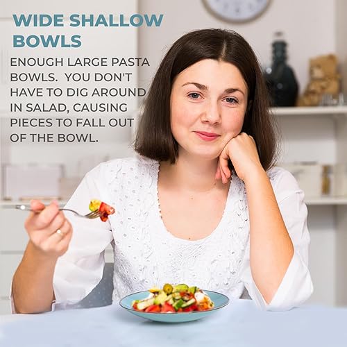 Miniatura 7 de Esfour - Tazones de porcelana para pasta de 8.1 pulgadas, cuencos de ensalada de 26 onzas, aptos para microondas y lavavajillas, resistente y