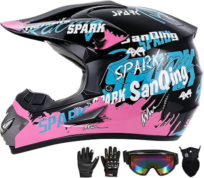 Youth Kids Motocross Helmet, DOT Certified,ATV Dirt Bike Motorcycle, BMX 4-Wheeler Off-Road Mountain Bike,W/Gloves Goggles Mask