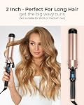 2 Inch Extra Long Barrel Curling Iron for Long Hair, Large Barrel Curling Wand Ceramic Tourmaline Dual Voltage