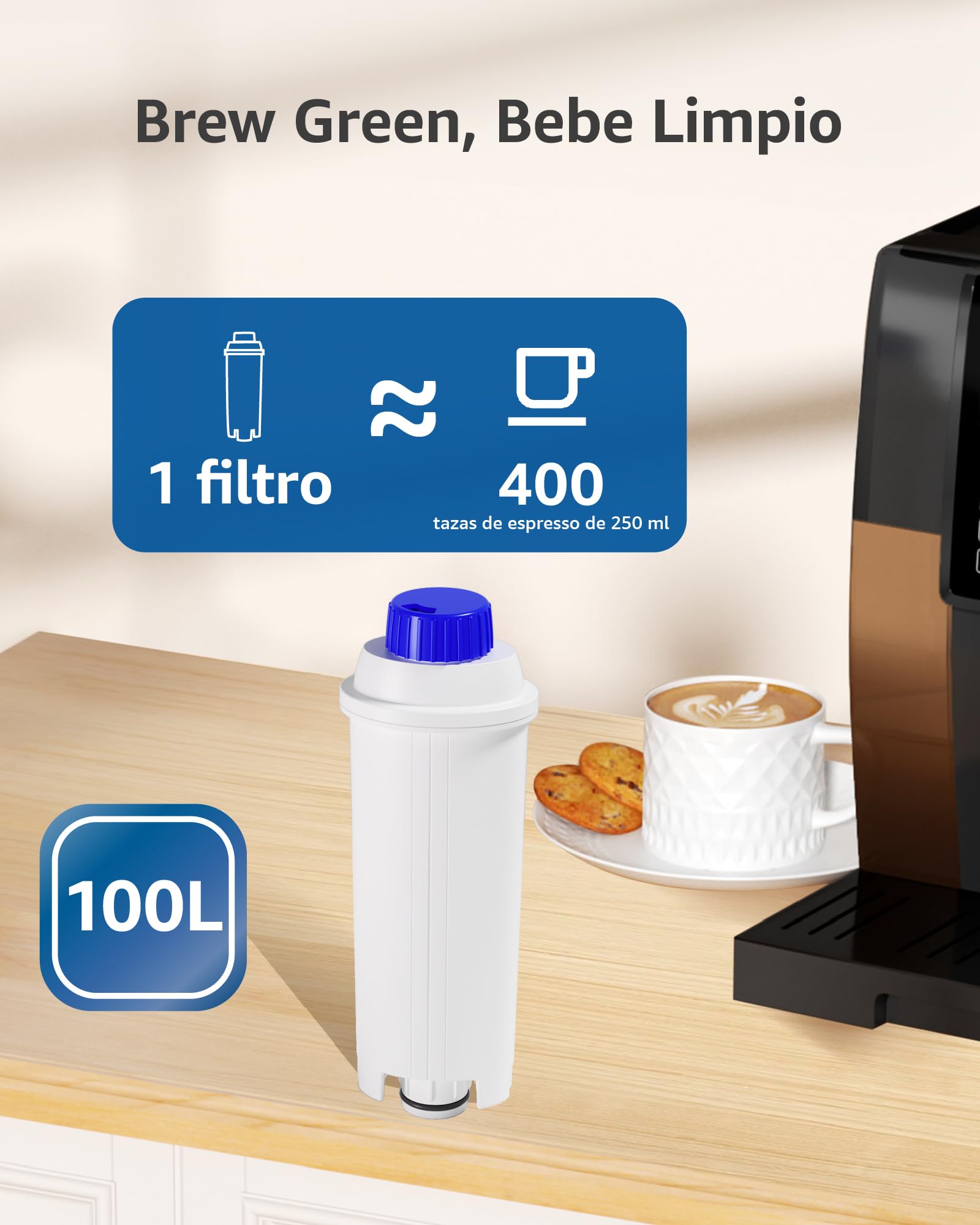 Maxblue Filtro de Agua para Cafetera, Recambio para De'Longhi® DLSC002, DLS C002, 9310926, SER3017, 5513292811 y Cafetera Espresso de ECAM ETAM EC800 EC680 BCO, Certificado TÜV SÜD (6)