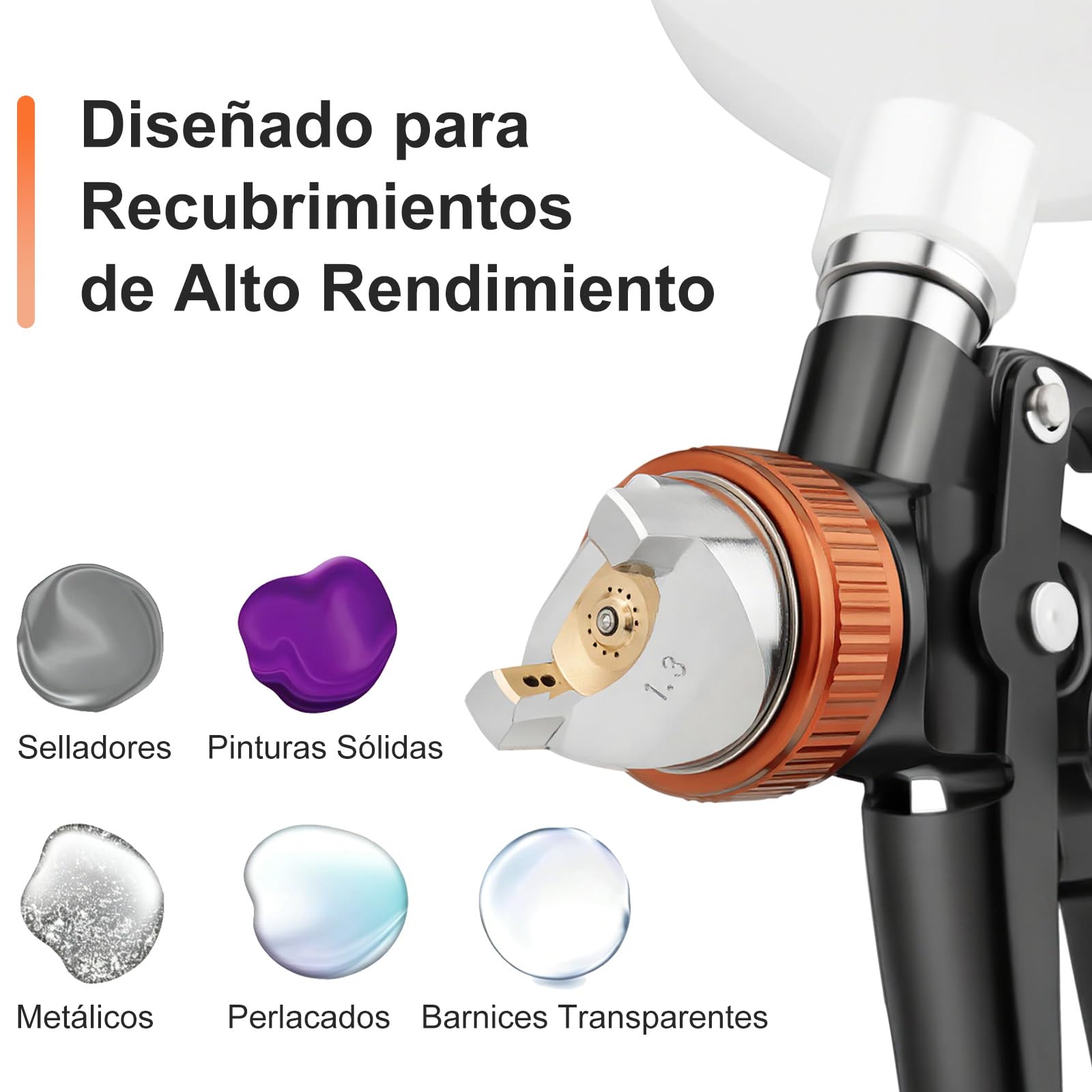 HVLP Pistolet a Peinture pneumatique 3 Buses 1,3 mm, 1,7 mm, 2,0 mm, système de pulvérisation de Peinture Professionnel avec gobelet en Plastique de 600 ML avec régulateur de Pression d'air pour