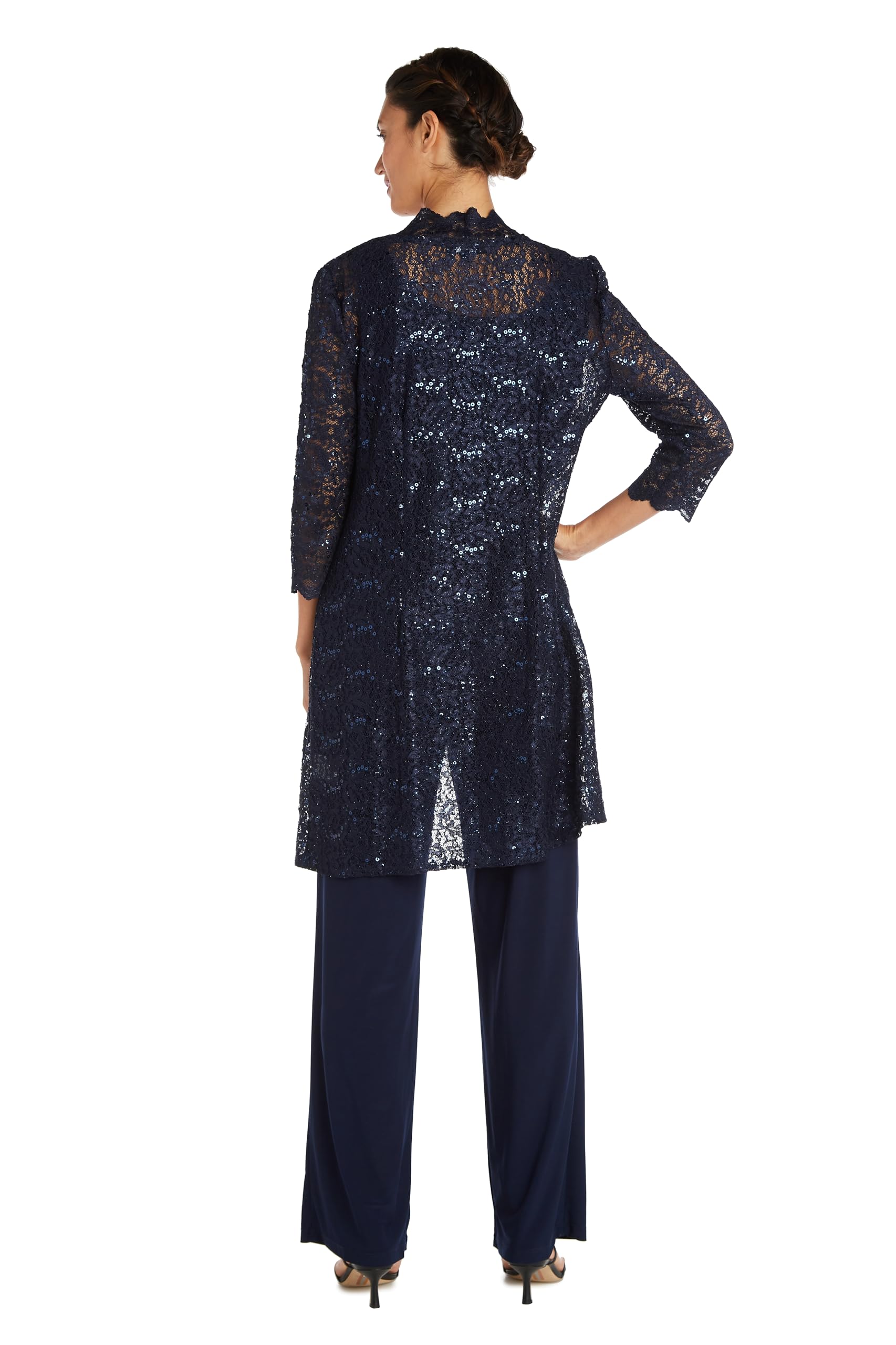 R&M Richards Damen Scallop Lace Duster Pant Set Business-Anzug Hosen-Set (3er Pack)