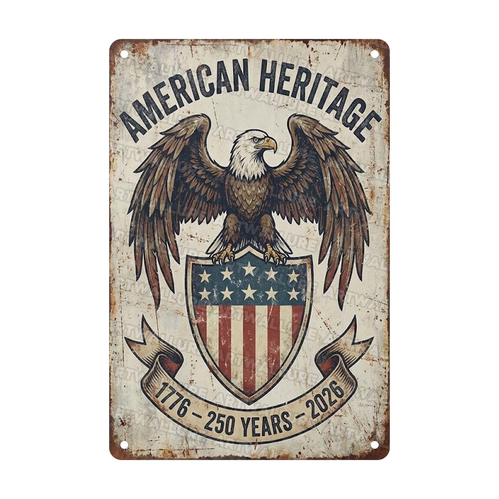 Vintage Patriotic Tin Sign Nostalgic Metal Sign American Heritage 1776 250 Years 2026 Wall Art For Men And Women Garage Porch Living Room Cafe Pub 8x12Inch