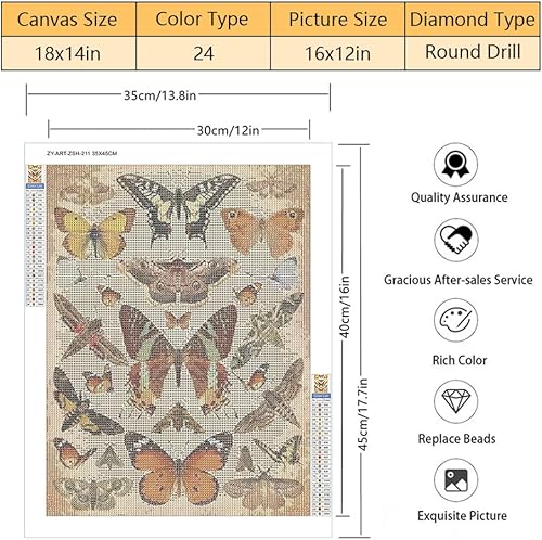 Miniatura 4 de TISHIRON Kits de arte de diamantes para adultos, mariposas y polillas, pintura de arte de diamante, papel antiguo, kits de arte de diamantes