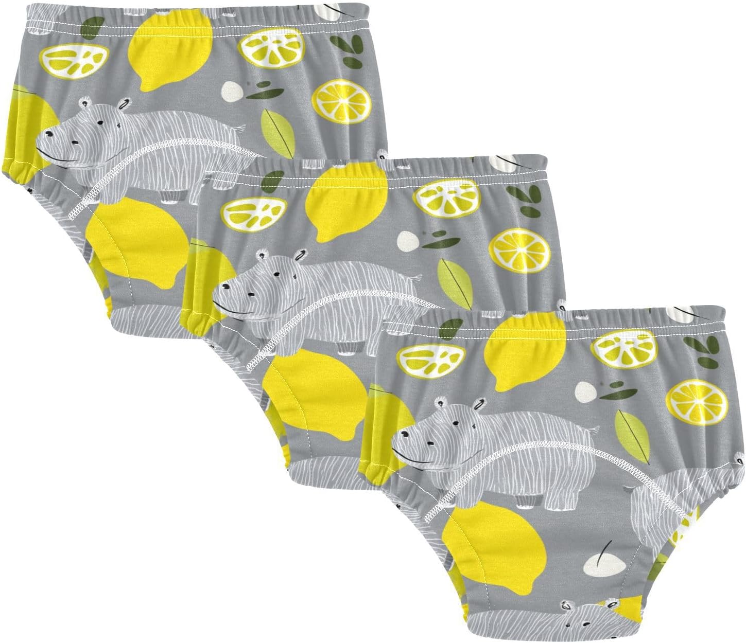 Baby Boys Potty Training Pants Reusable Hippo Lemon Gray Nighttime Potty Training Pants Boxer Briefs Underwear Set