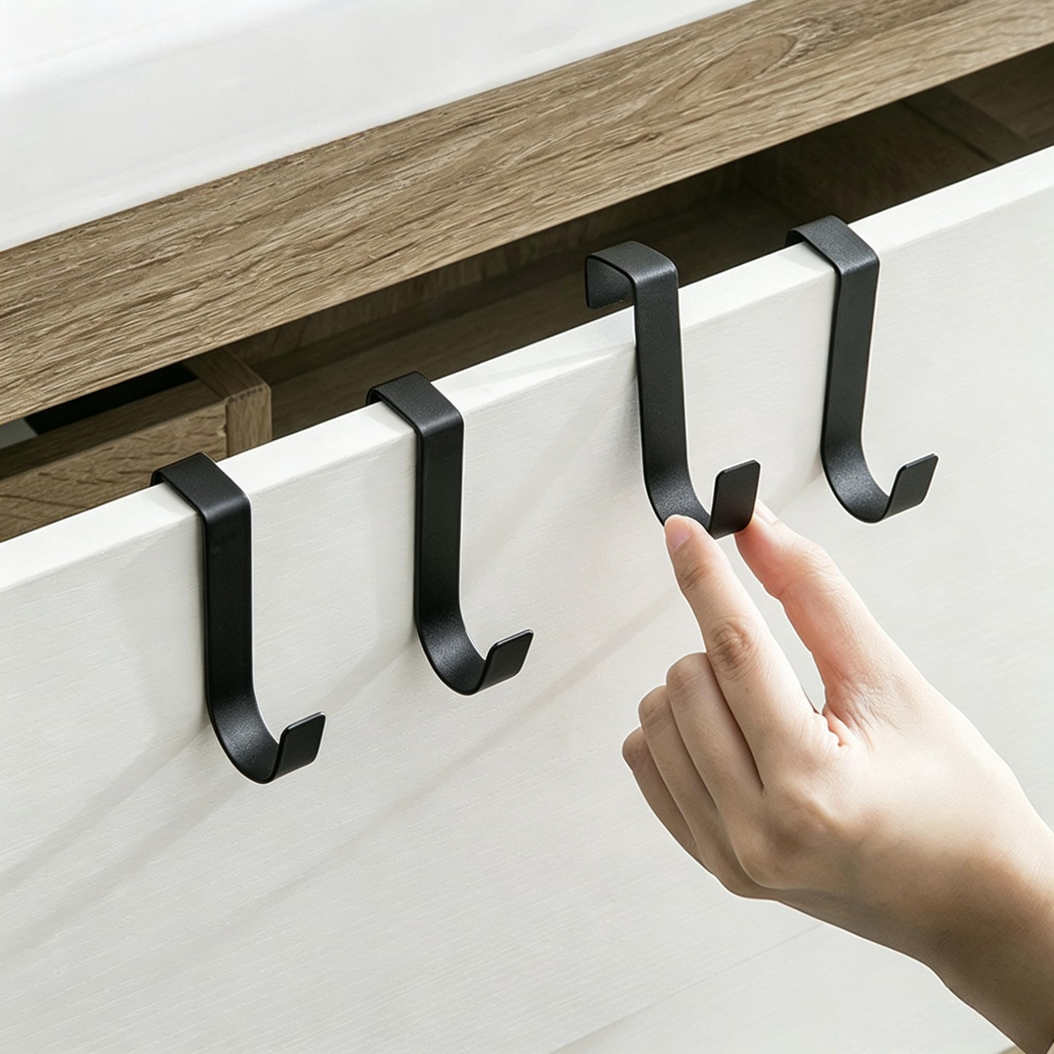 Kovsoul Over Cabinet Door Hooks, 4 Pack Heavy Duty Metal J-Hooks for Kitchen, Bathroom, Laundry Room, Cabinet Hooks for Hanging, Hold Up to 7 lbs,