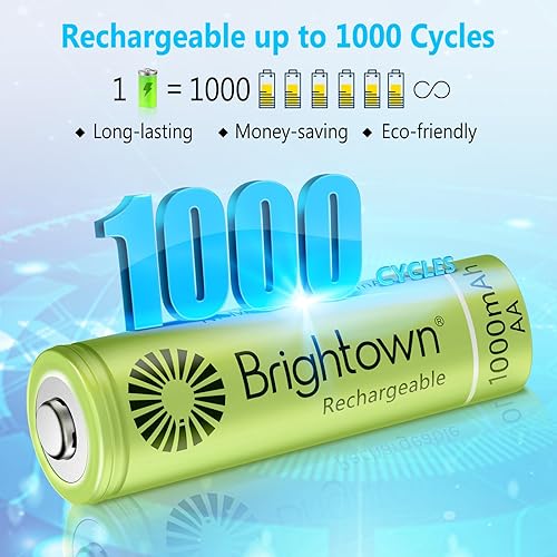 Vista 11 de Brightown Paquete de 4 pilas AA de 2000 mAh y 4 pilas recargables AAA de 1000 mAh, batería de alta capacidad NiMH de 1.2 V, ideal para luces solares