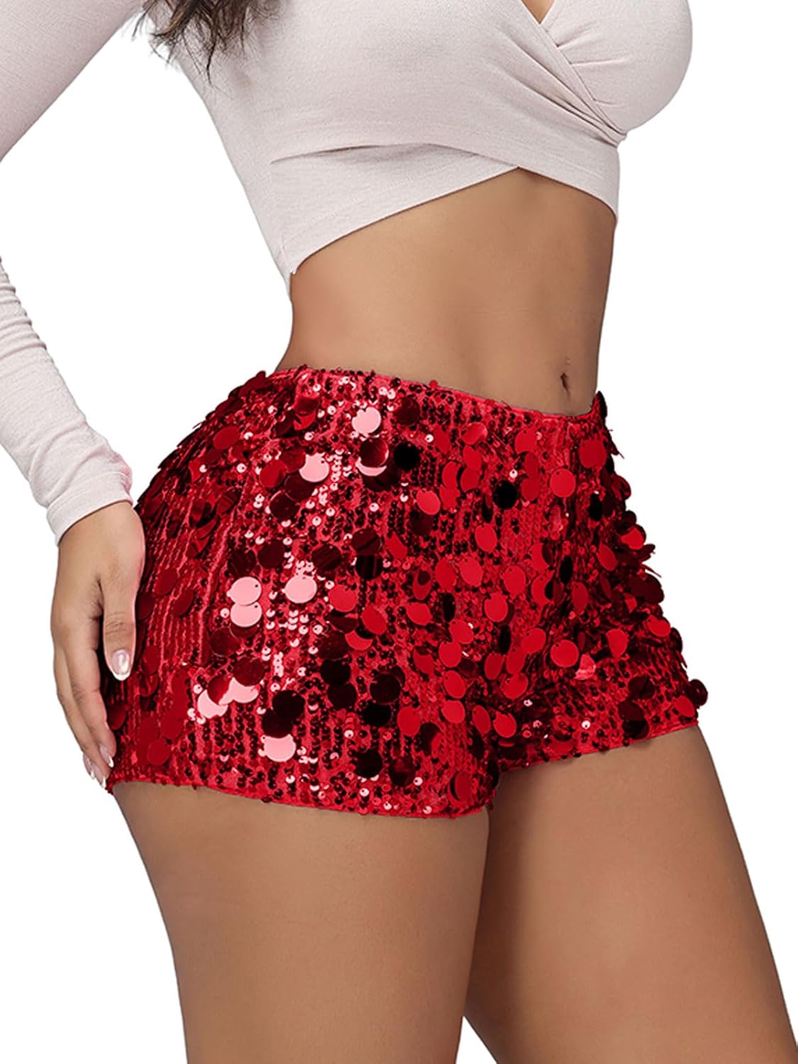 Women's Sequin High Waist Shorts Sparkly Clubwear Hot Pants for Festival, Party, Dance - Image 4
