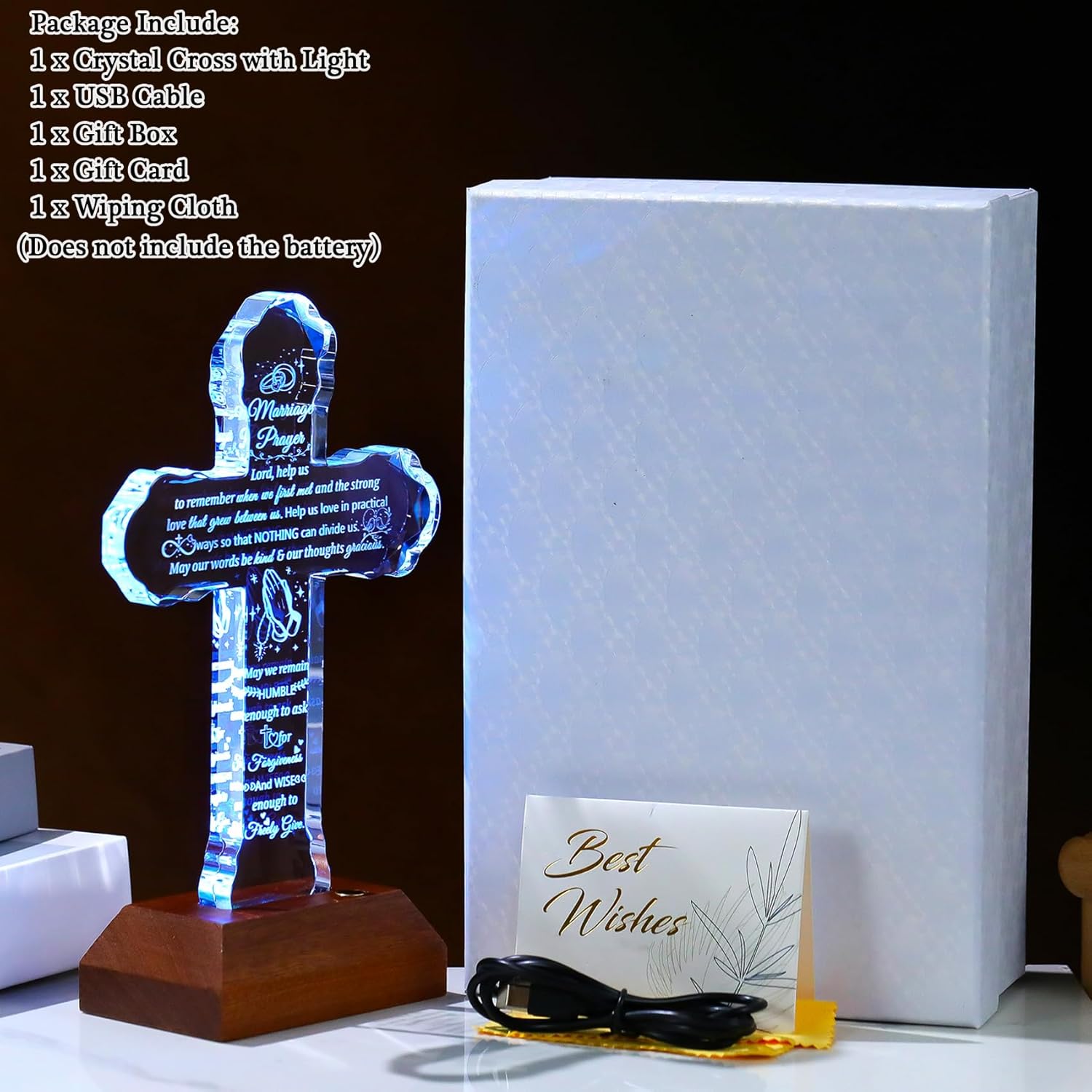 Ornalrist Glass Stand Cross Wedding Gifts for Couples 2026 with Colorful LED Base, Marriage Prayer Gift with Inspirational Quotes Anniversary Religious Newlyweds Engagement Bridal Shower Gifts for Bride and Groom