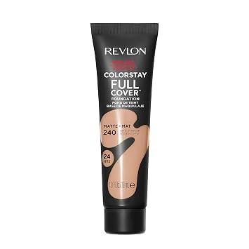 Revlon ColorStay Full Cover Longwear Matte Foundation, Heat & Sweat Resistant Lightweight Face Makeup, 240 Medium Beige, 1.0 fl oz
