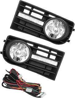 Motoforti Front Bumper Grille Fog Light Kit Compatible for VW Golf Mk5 Rabbit 2006-2009, Durable Plastic Black with LED Long-lasting