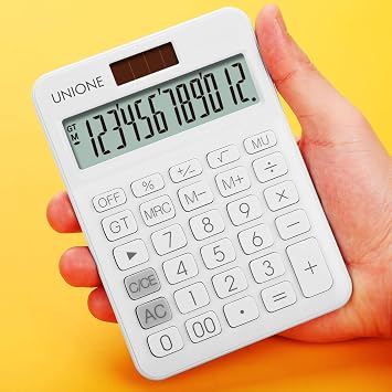UNIONE Calculator with a Bright LCD, Dual Power Handheld Desktop. Color. Business, Office, High School... (Blue)