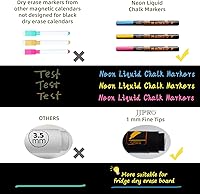 Vista 4 de Pizarra magnética para calendario mensual con marcadores de tiza líquidos brillantes en neón – Pizarra de planificación mensual para refrigerador