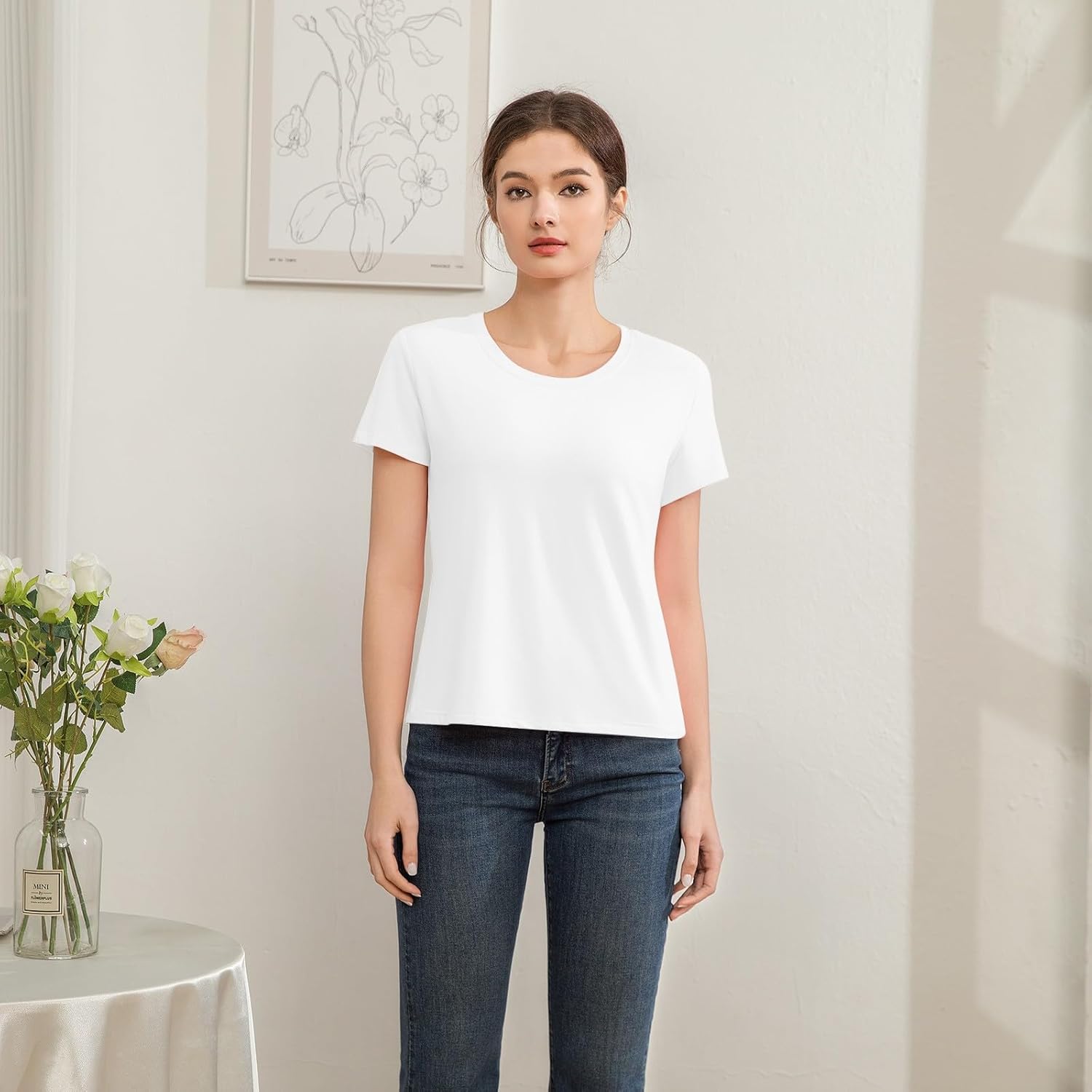 Short Sleeve T Shirts for Women Basic Tees Cropped Tshirts Casual Summer Tops Crewneck Plain Petite Tops - Image 8