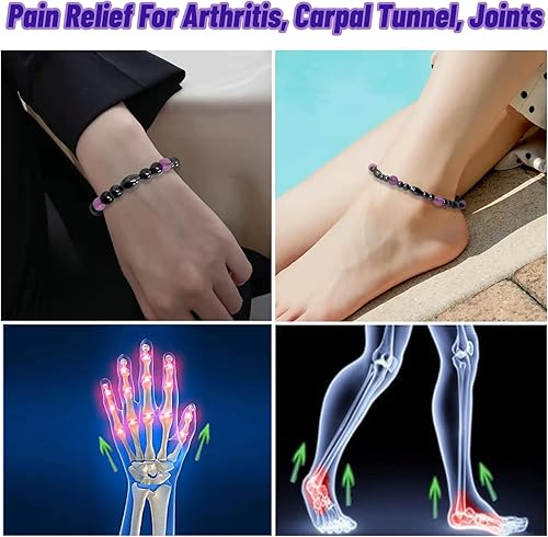 Miniatura 10 de Hion Paquete de 2 tobilleras de terapia magnética más 1 paquete de pulseras magnéticas para mujereshombres, alivio de la ansiedad, fortalece la