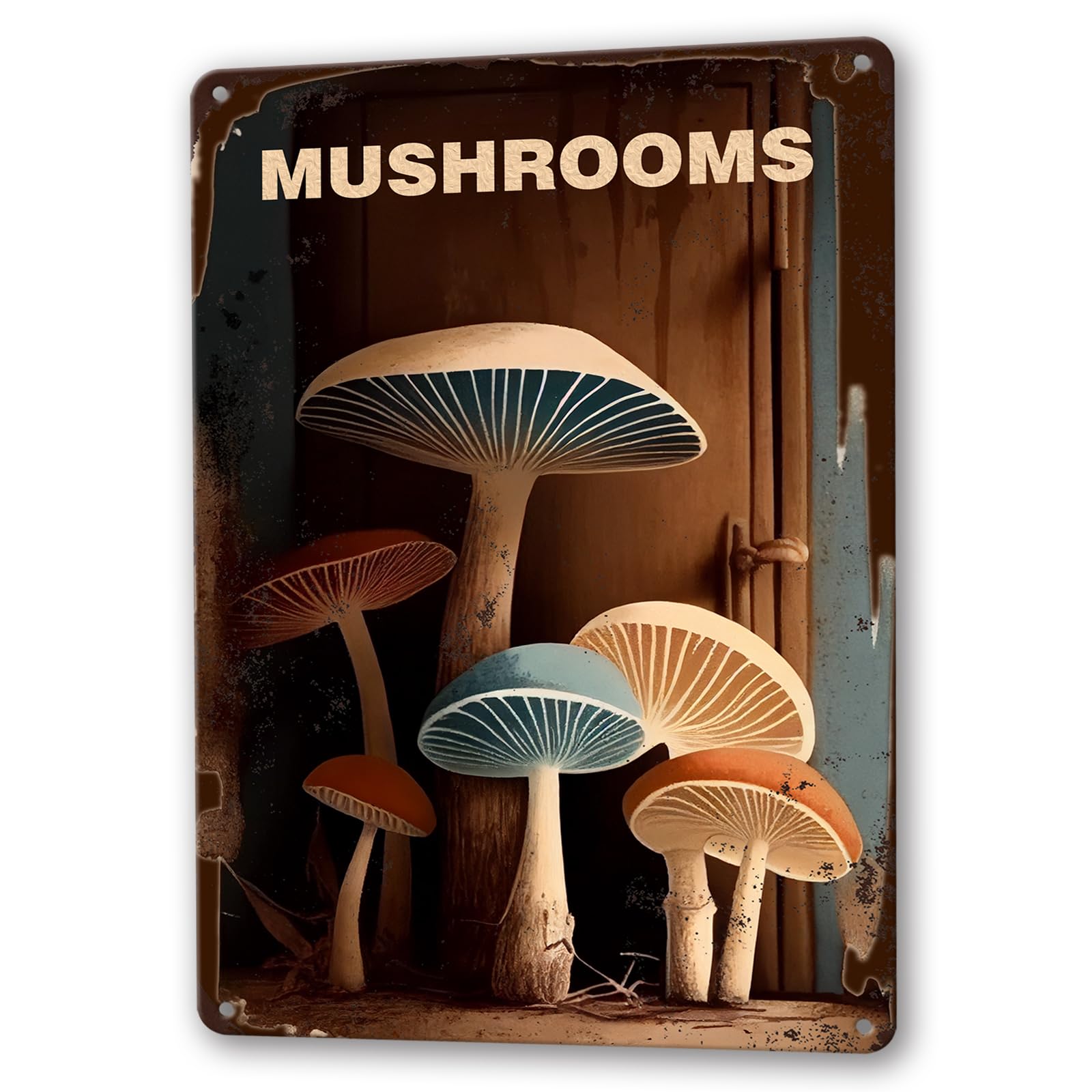 SMAZDFXX Retro Mushrooms Decor, Vintage Mushroom Metal Tin Signs for Porch, Botanical Mushroom Posters for Wall Art 5.5"x8"