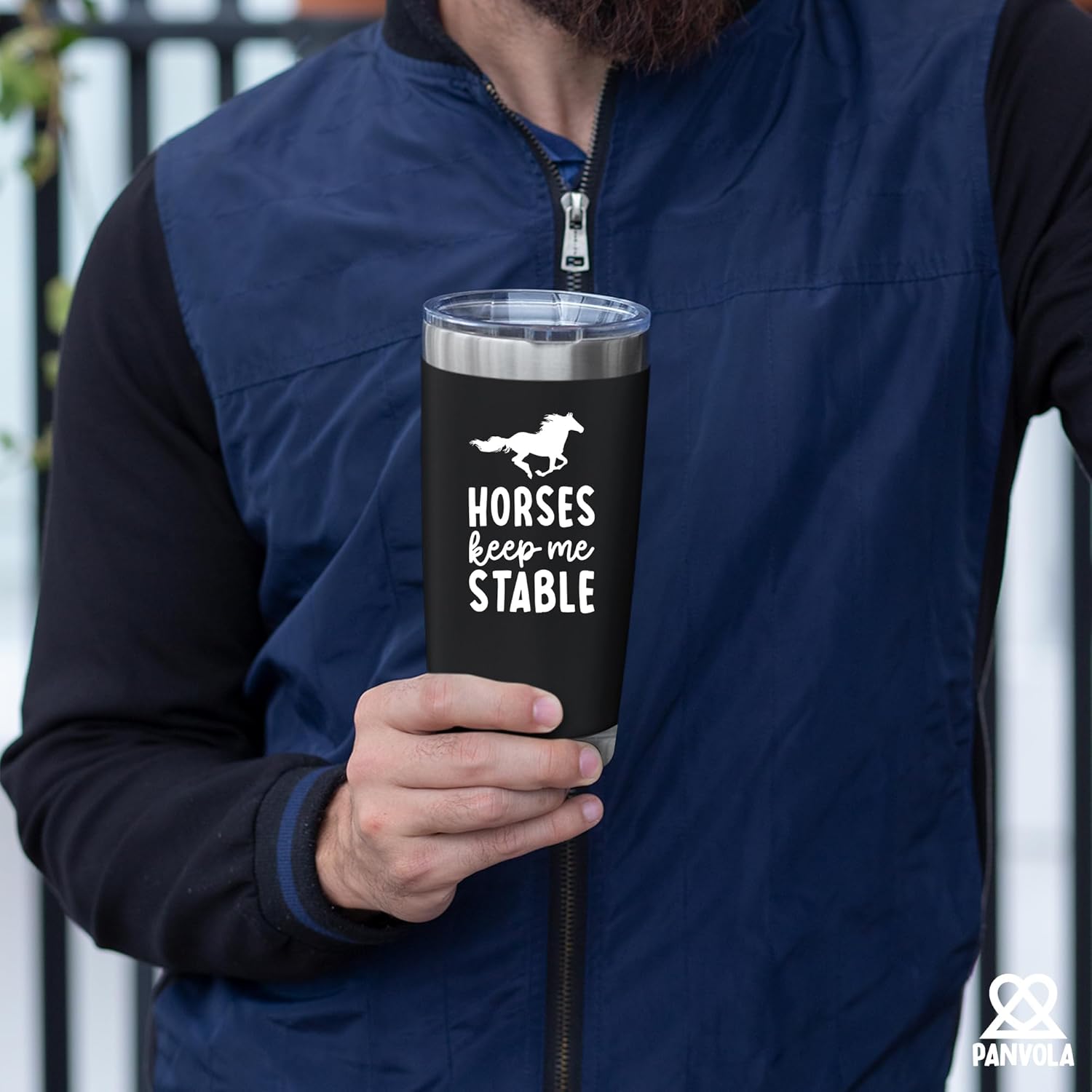 Panvola Horses Keep Me Stable Horse Lover Equestrian Gifts For Women Men From Mom Dad Friends Stainless Steel Vacuum Insulated Tumblers 20 oz Black With Lid And Straw - Image 6